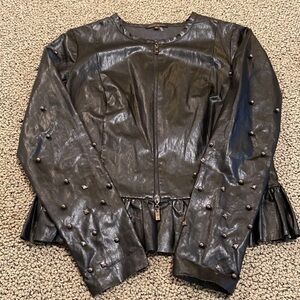 Alberto Makali Faux Leather Studded Black Zip Up Jacket  Women's Size XS in EUC